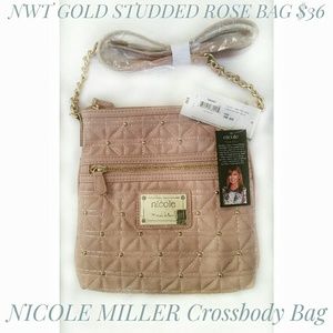 Nicole Miller Rose Tone w/Gold Studs Crossbody Bag